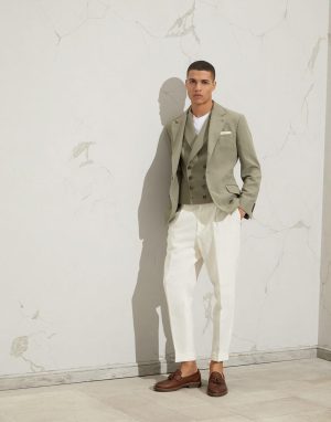 Brunello Cucinelli Army Linen Sleveless Jacket