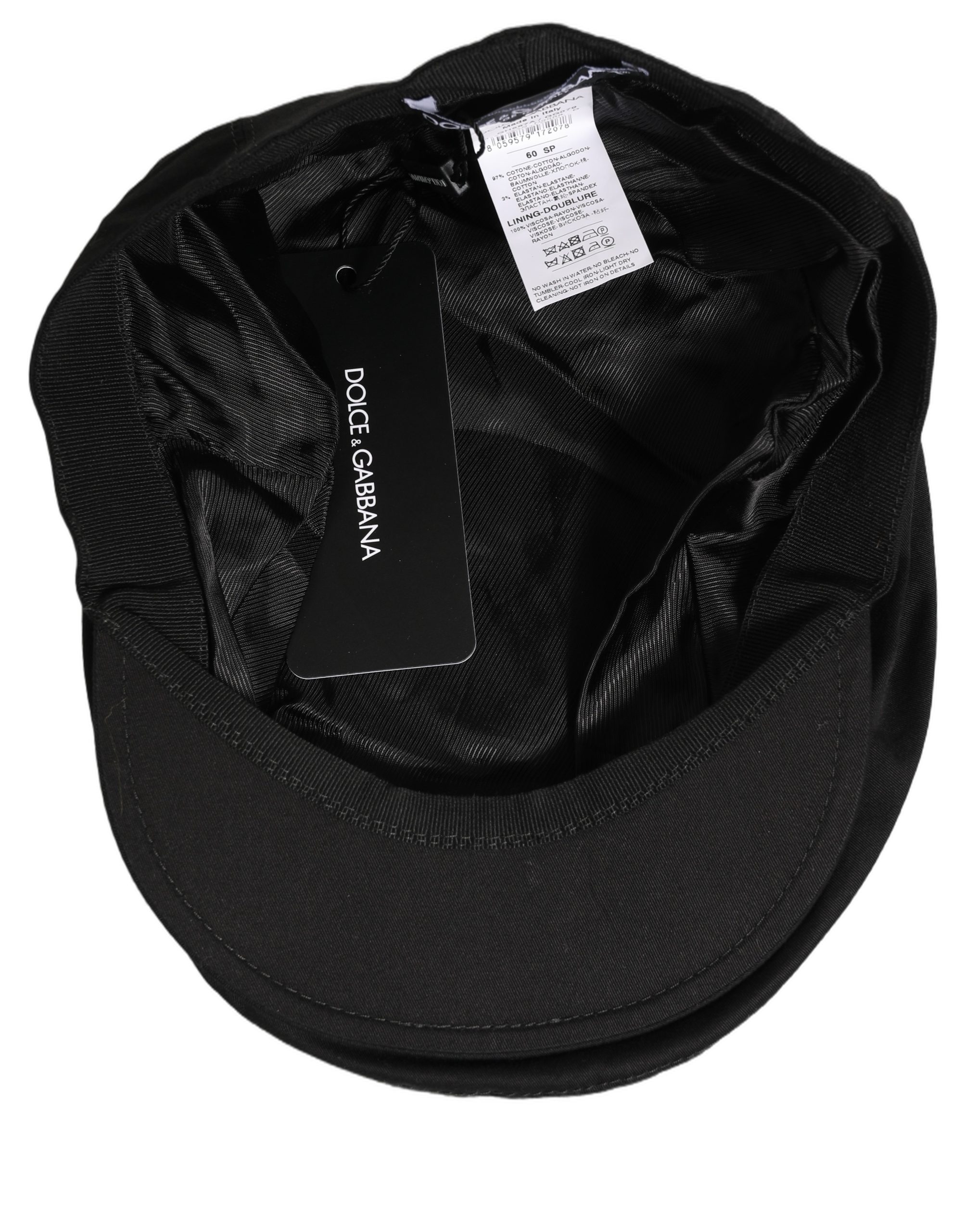 Dolce & Gabbana Men Black Cotton Stretch Newsboy Cloth Capello Hat - Image 6