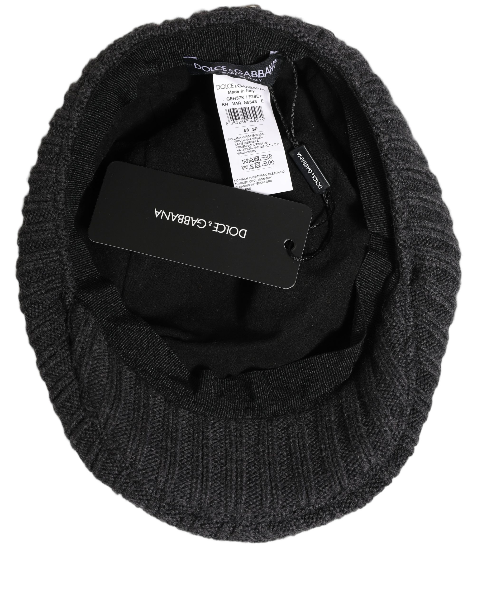 Dolce & Gabbana Men Dark Gray Wool Knitted Newsboy Capello Hat - Image 6