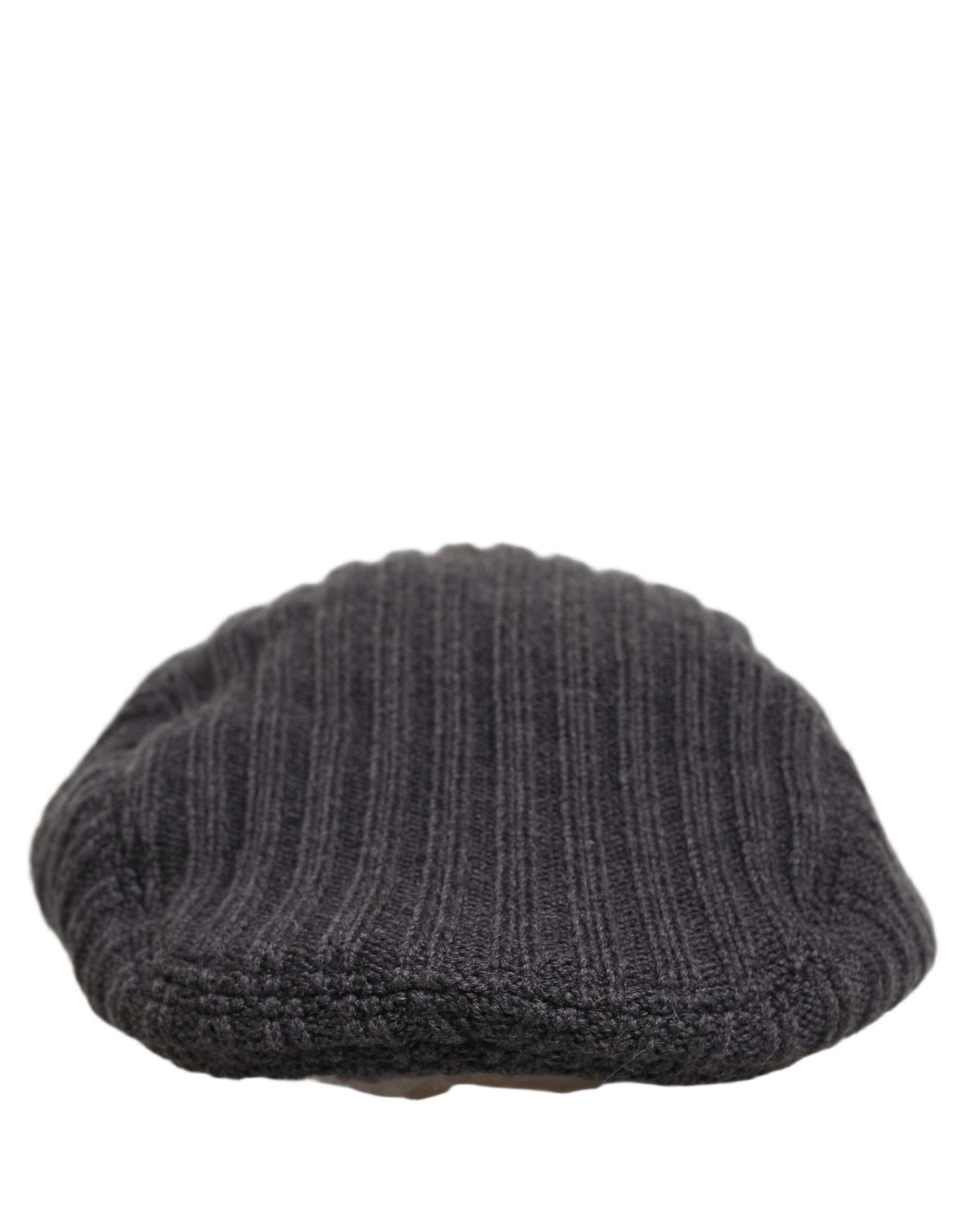 Dolce & Gabbana Men Dark Gray Wool Knitted Newsboy Capello Hat - Image 3