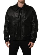 Dolce & Gabbana Black Leather Full Zip Men Biker Jacket