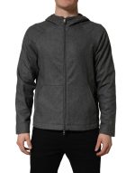 Dolce & Gabbana Gray Cotton Men Hooded Full Zip Bomber Jacket