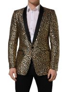 Dolce & Gabbana Gold Leopard Single Breasted Men Coat Jacket
