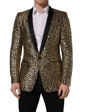 Dolce & Gabbana Gold Leopard Single Breasted Men Coat Jacket