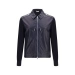 Brunello Cucinelli Blue Calf Leather Bos Taurus Leather Jacket