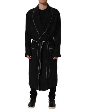 Dolce & Gabbana Black 100% Silk Robe Men Wrap Coat Jacket
