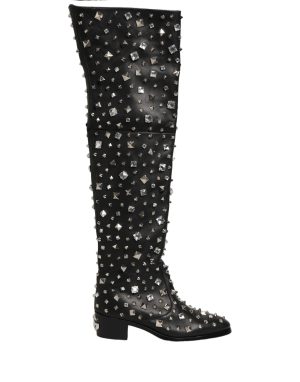 Dolce & Gabbana Black Crystal Embellished High Boots Shoes