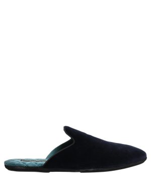 Dolce & Gabbana Dark Blue Suede Slides Flat Slipper Men Shoes