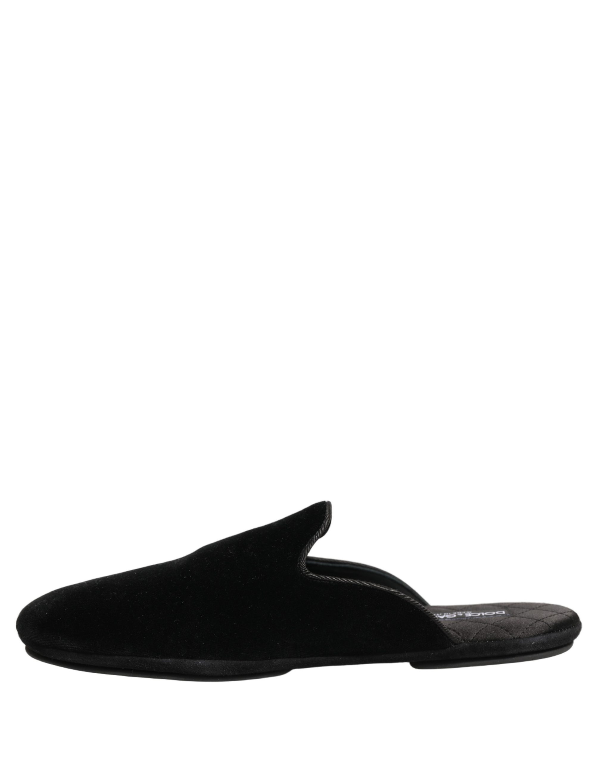 Dolce & Gabbana Black Suede Slides Flat Slipper Men Shoes - Image 7