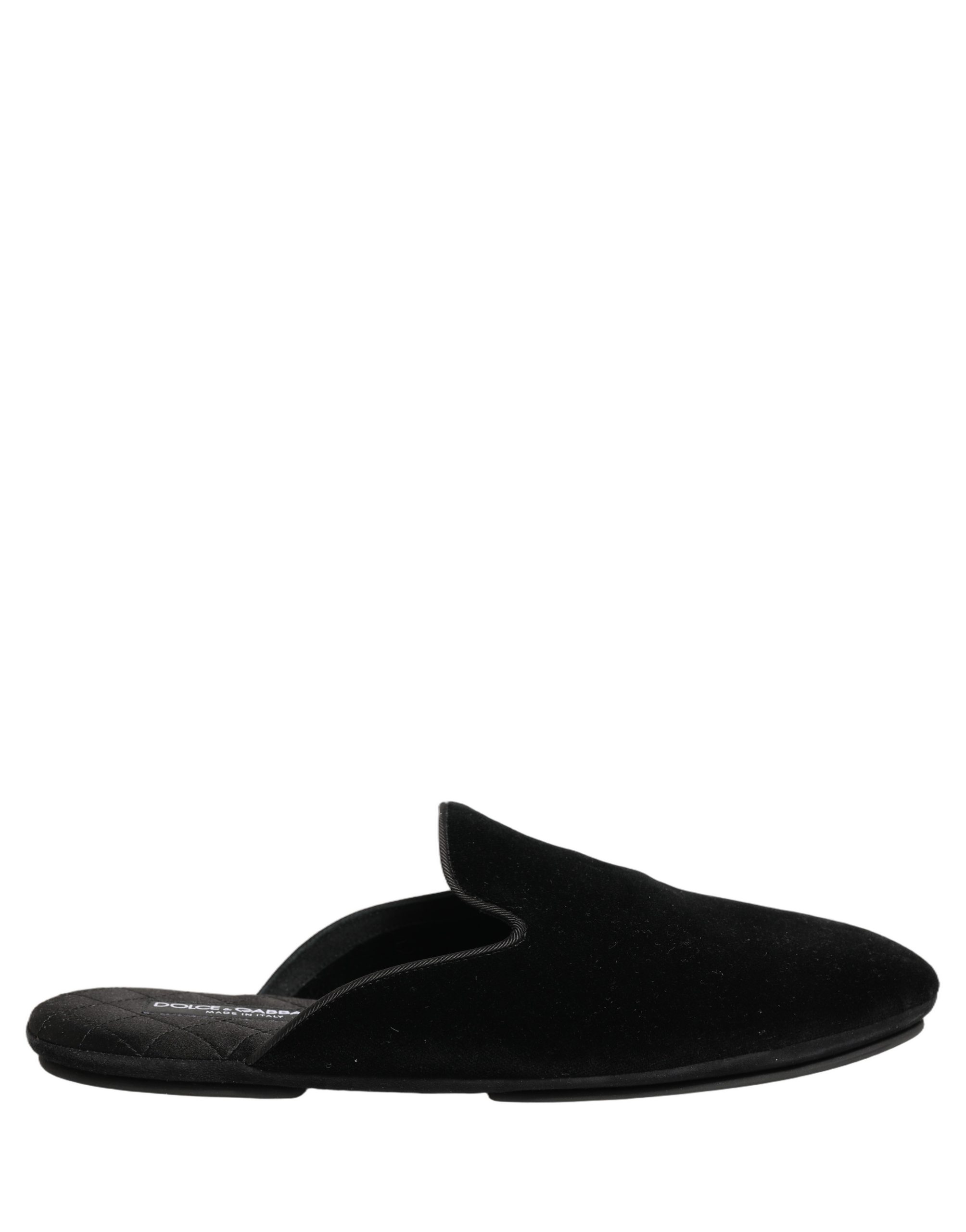 Dolce & Gabbana Black Suede Slides Flat Slipper Men Shoes - Image 2