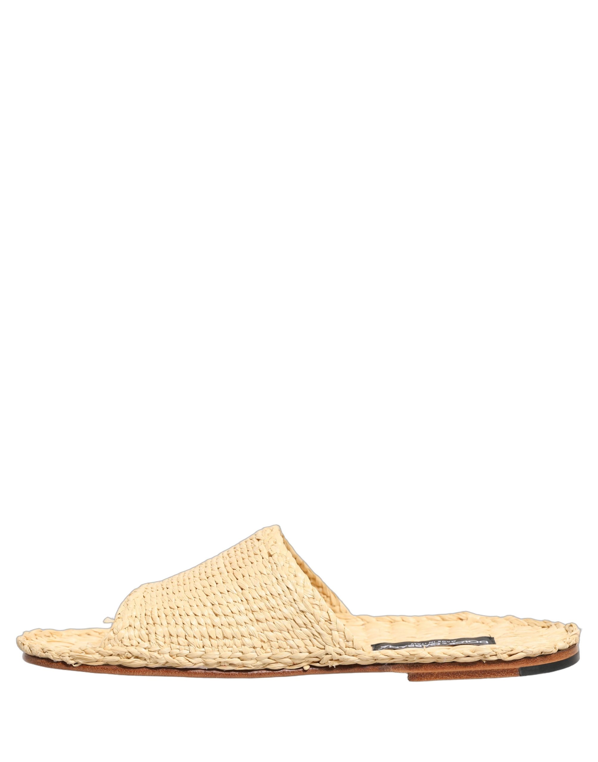 Dolce & Gabbana Beige Straw Raffia Slides Sandals Flats Shoes - Image 3