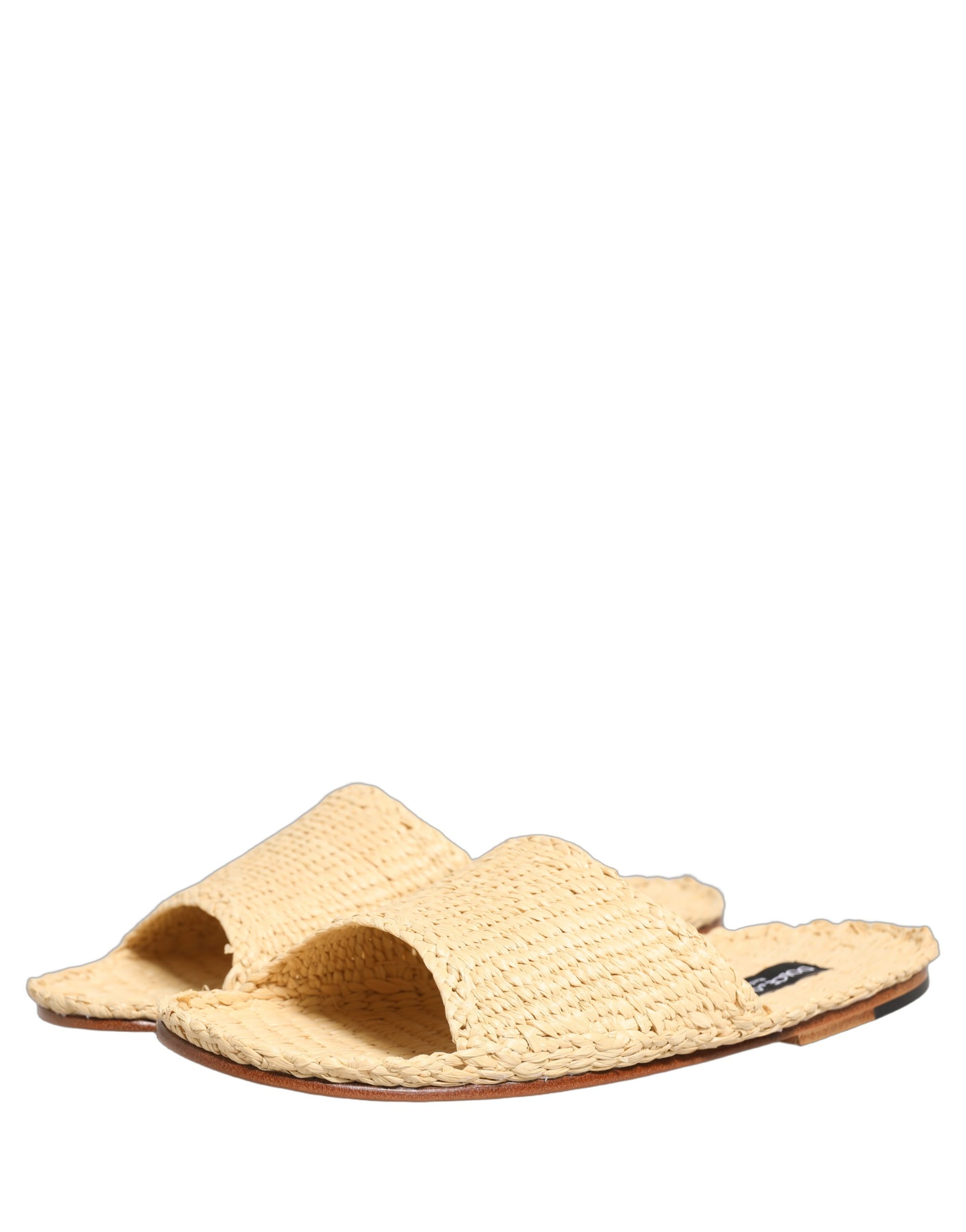Dolce & Gabbana Beige Straw Raffia Slides Sandals Flats Shoes - Image 6