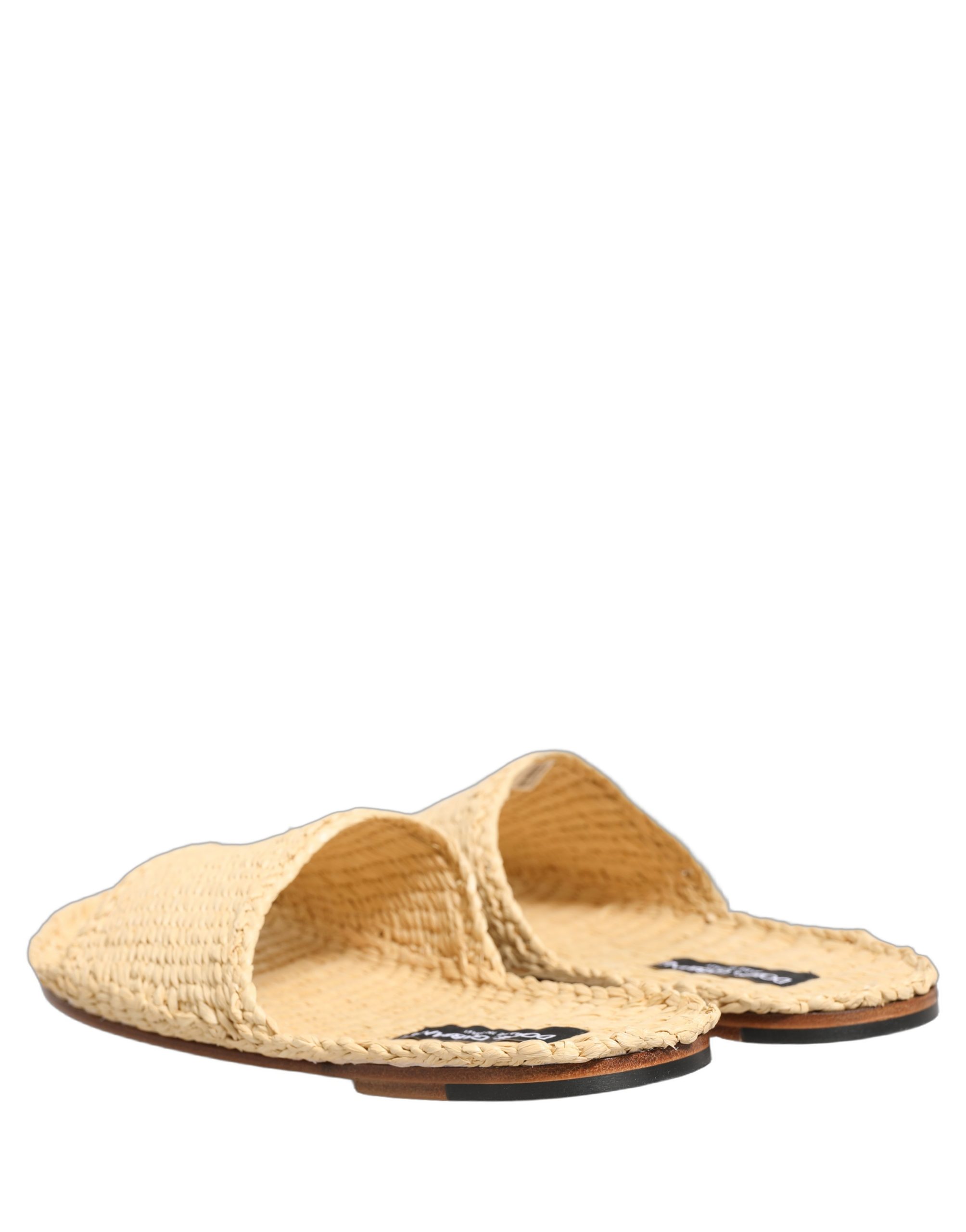 Dolce & Gabbana Beige Straw Raffia Slides Sandals Flats Shoes - Image 7