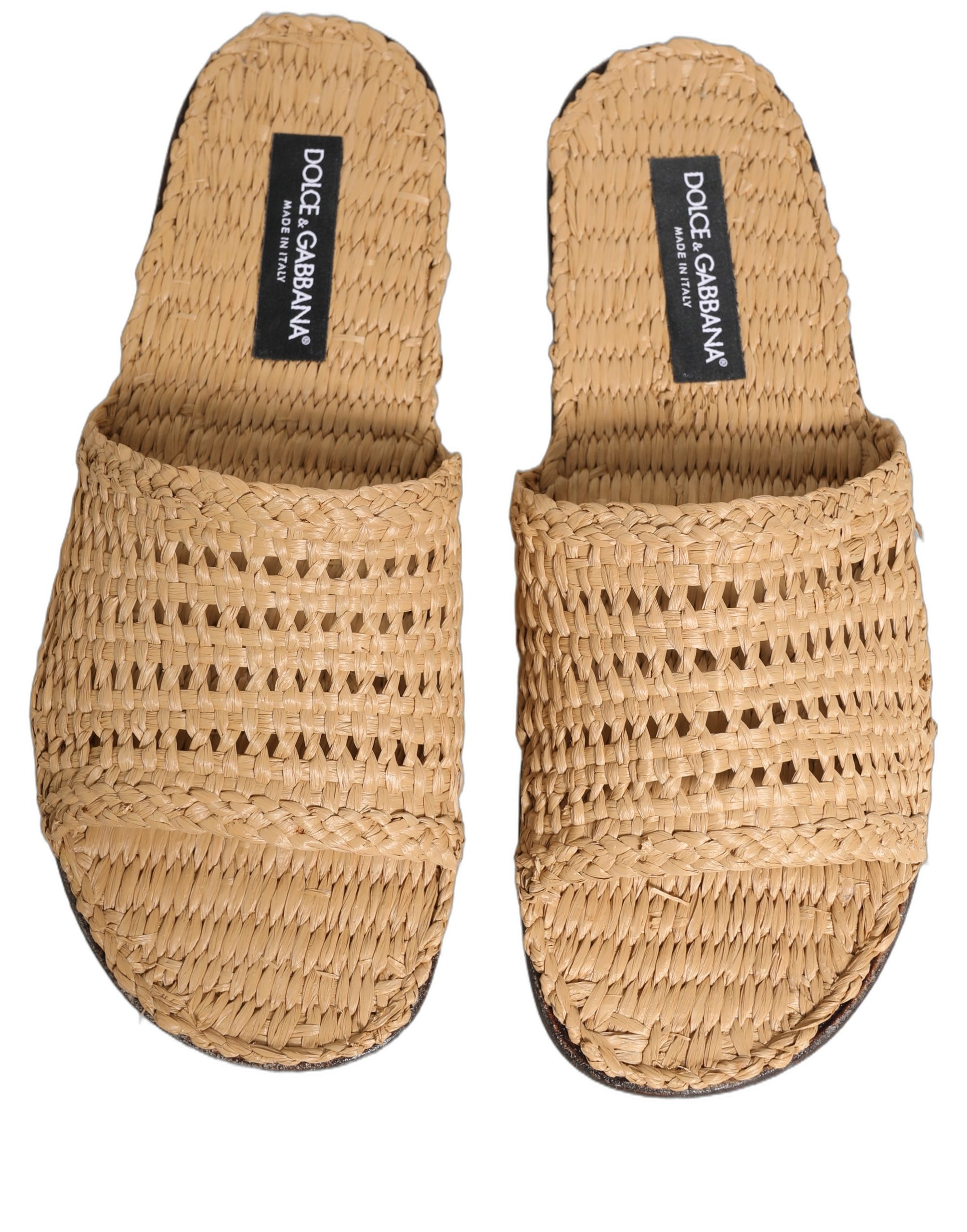 Dolce & Gabbana Beige Straw Raffia Slides Sandals Flats Shoes - Image 4