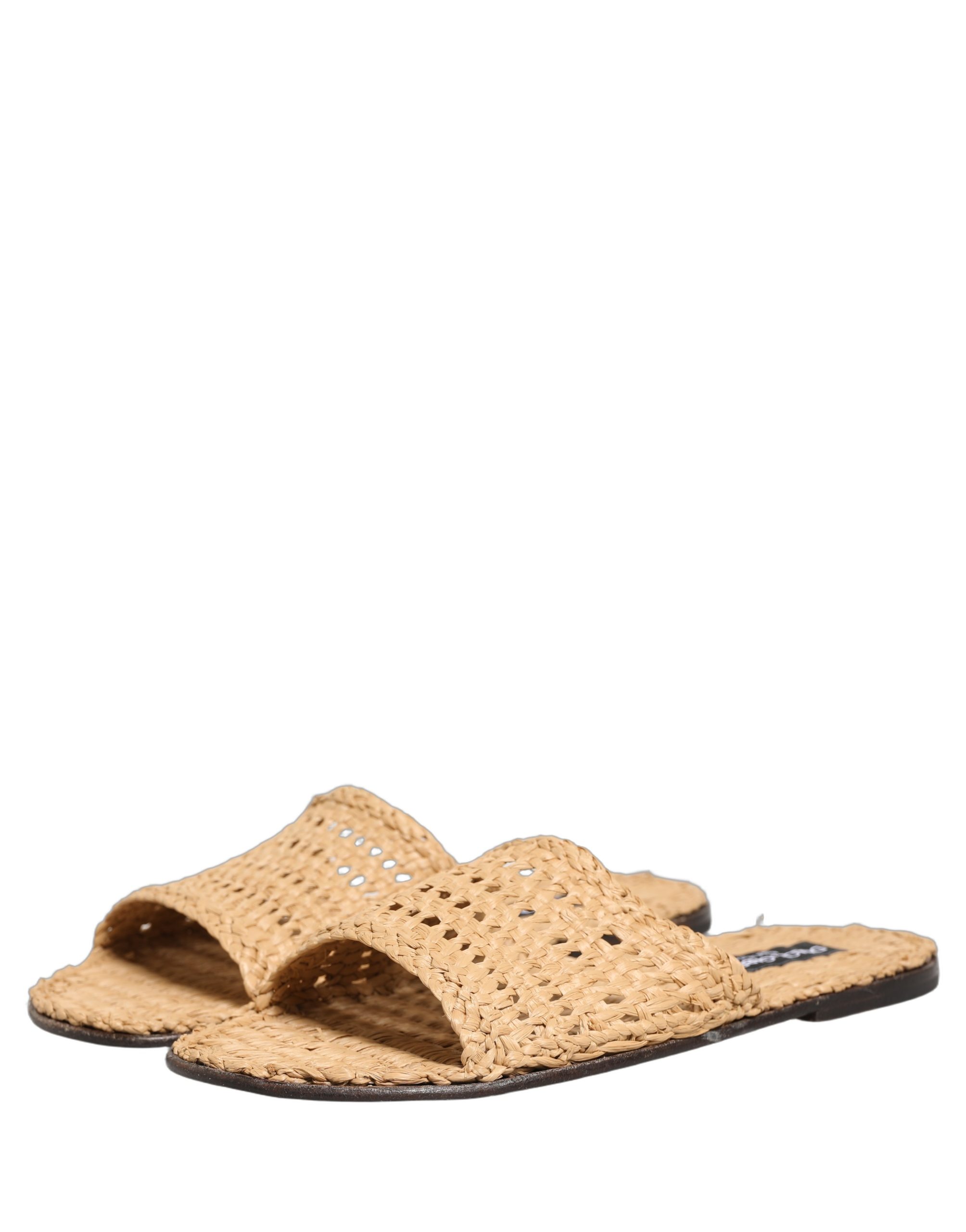 Dolce & Gabbana Beige Straw Raffia Slides Sandals Flats Shoes - Image 5