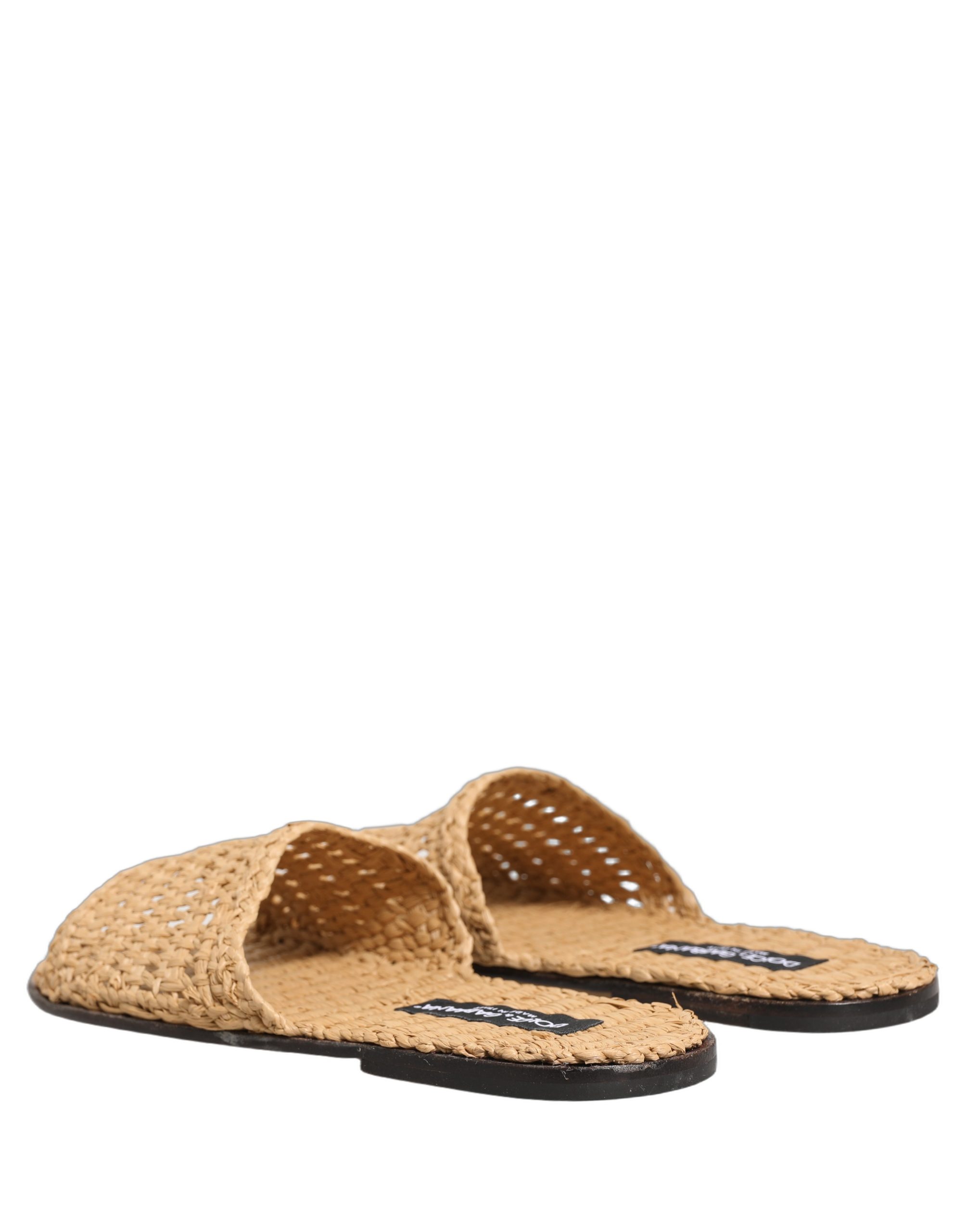 Dolce & Gabbana Beige Straw Raffia Slides Sandals Flats Shoes - Image 6