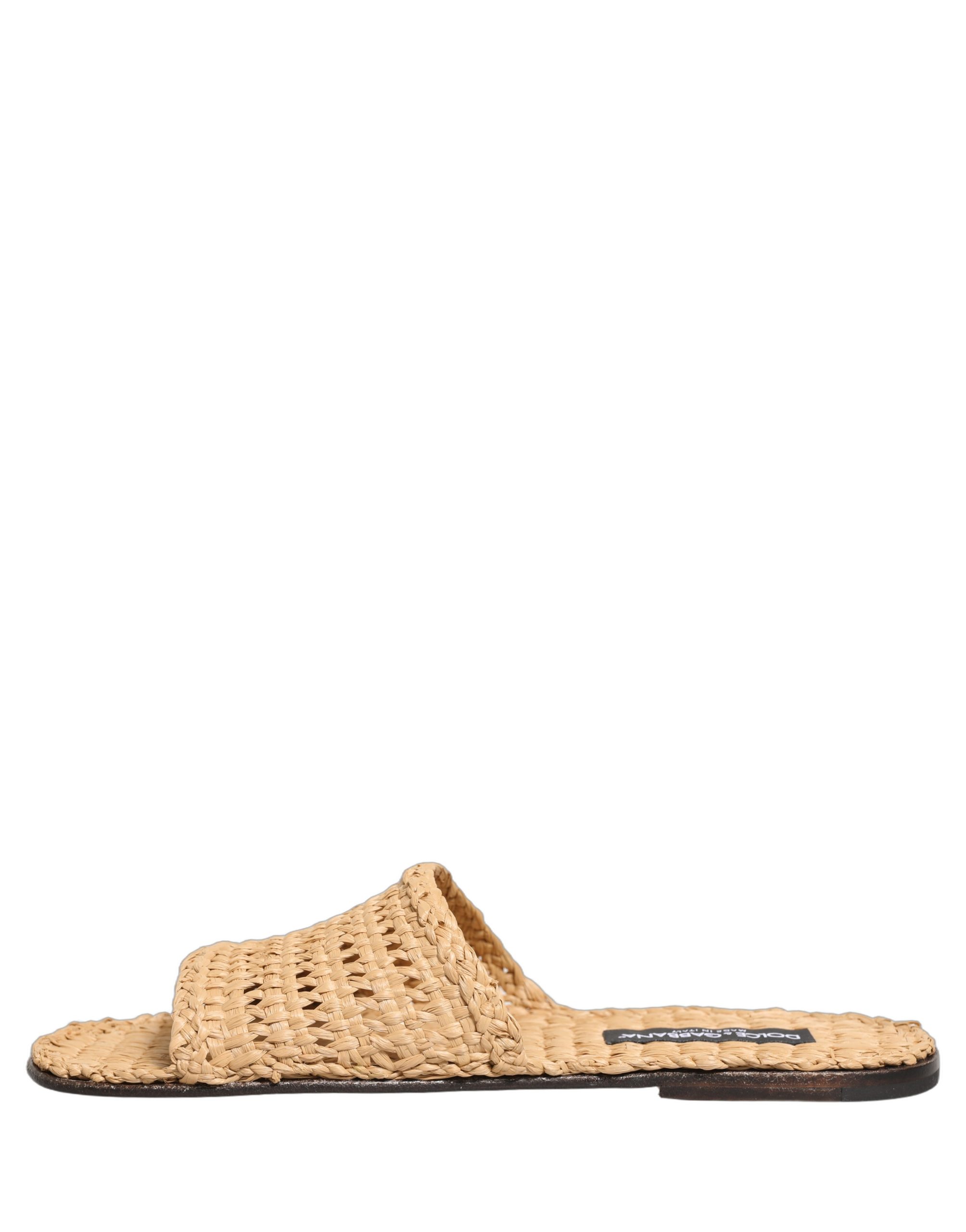 Dolce & Gabbana Beige Straw Raffia Slides Sandals Flats Shoes - Image 7