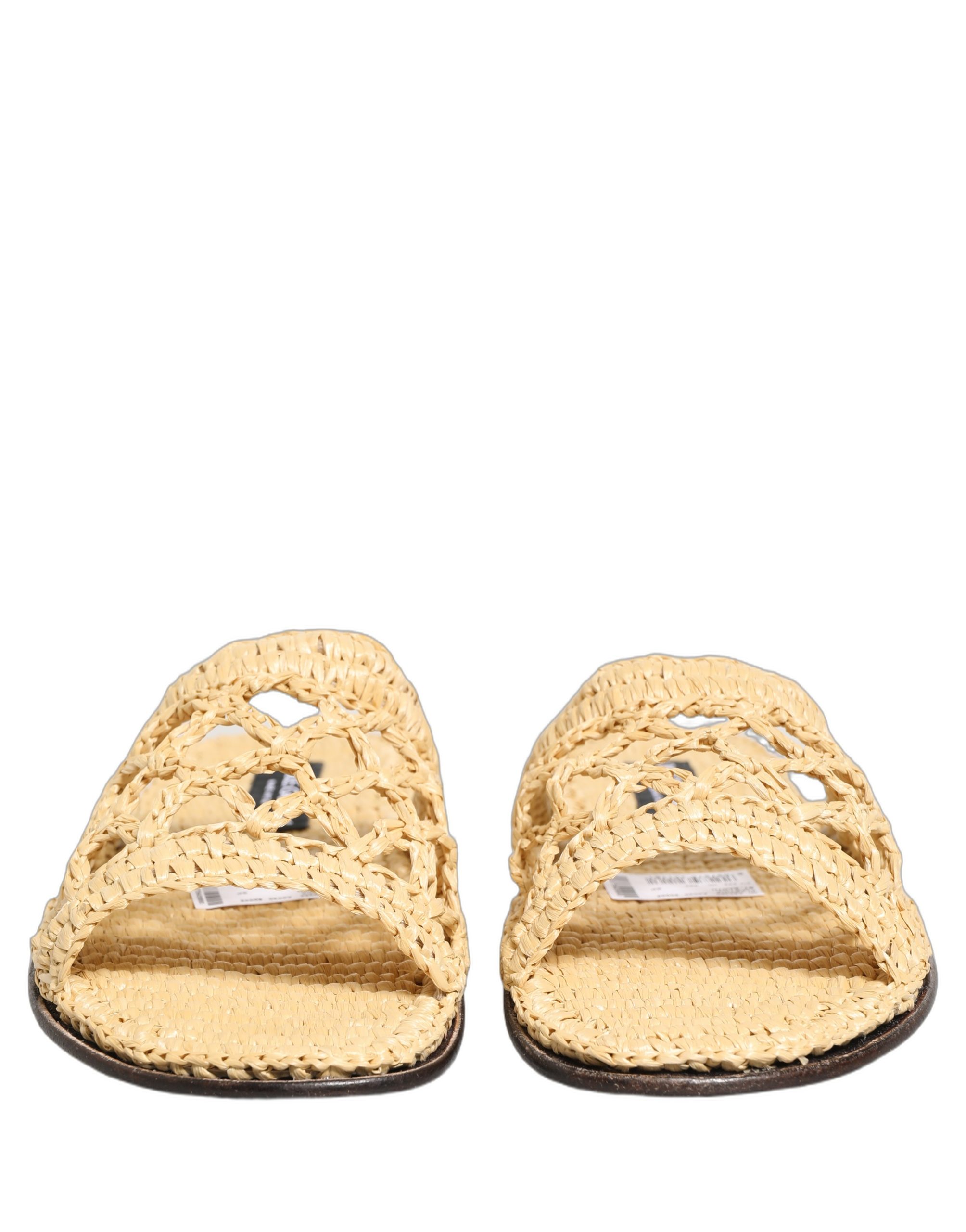 Dolce & Gabbana Beige Straw Raffia Slides Sandals Flats Shoes - Image 3