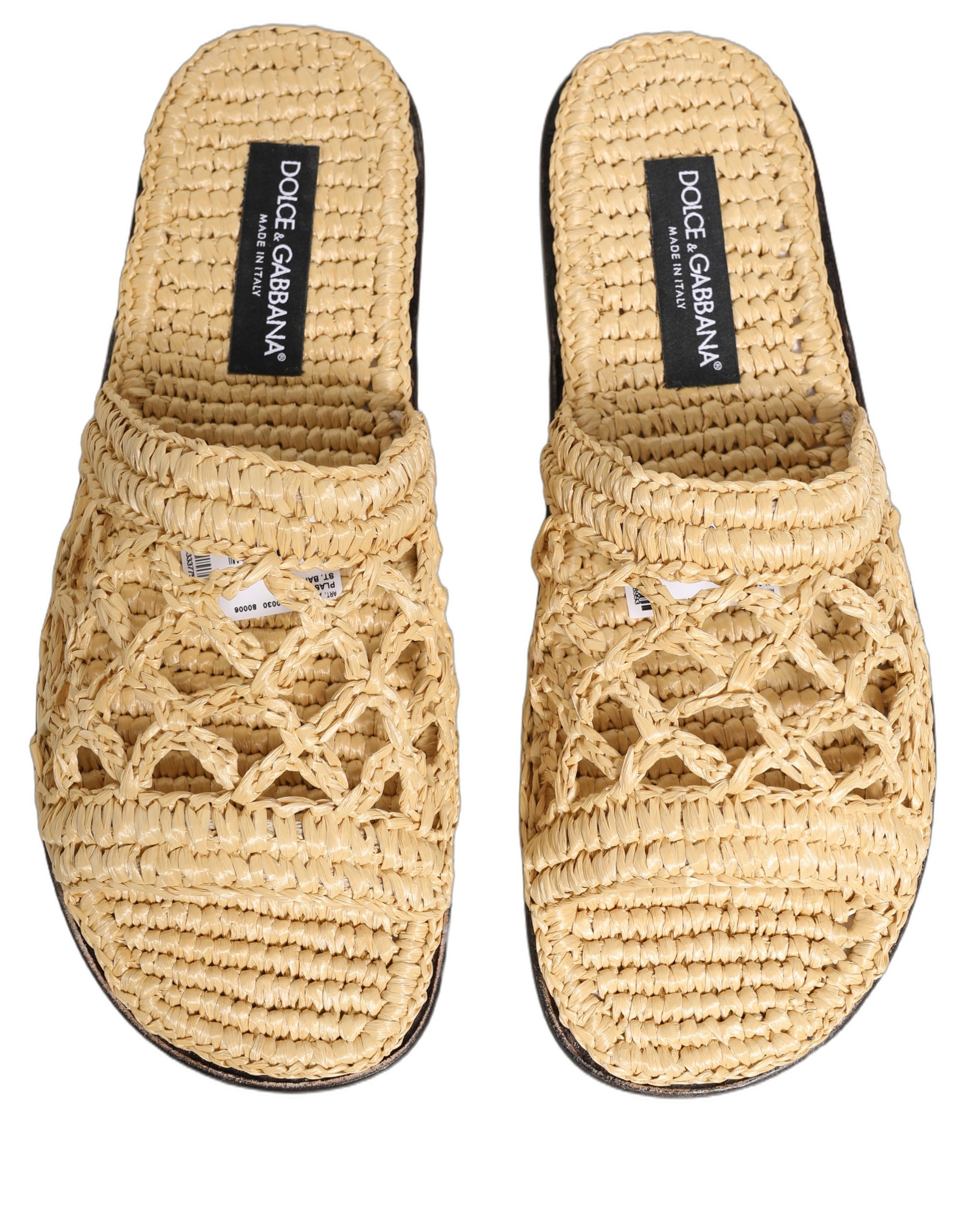 Dolce & Gabbana Beige Straw Raffia Slides Sandals Flats Shoes - Image 4