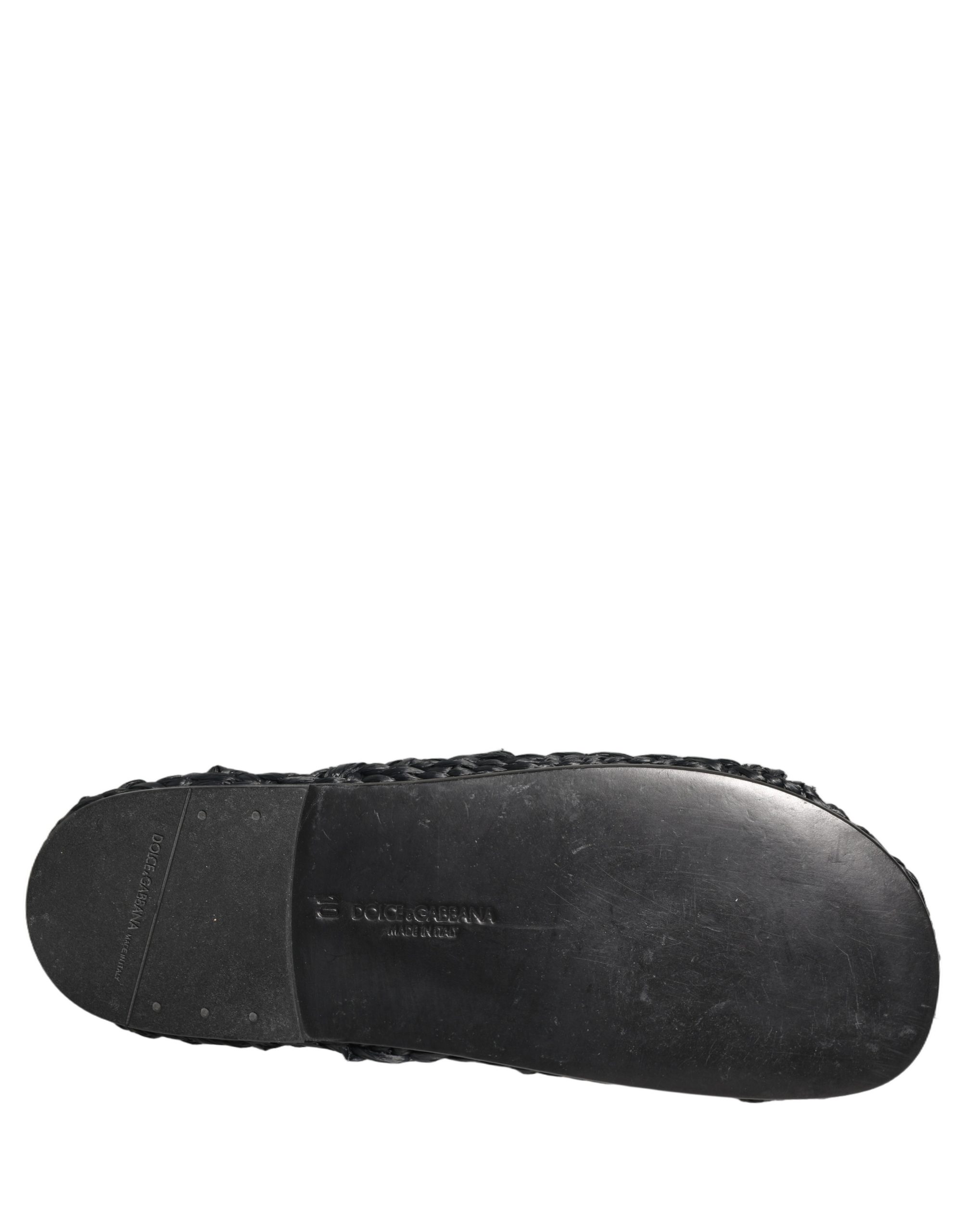 Dolce & Gabbana Black Straw Raffia Slides Sandals Flats Shoes - Image 8