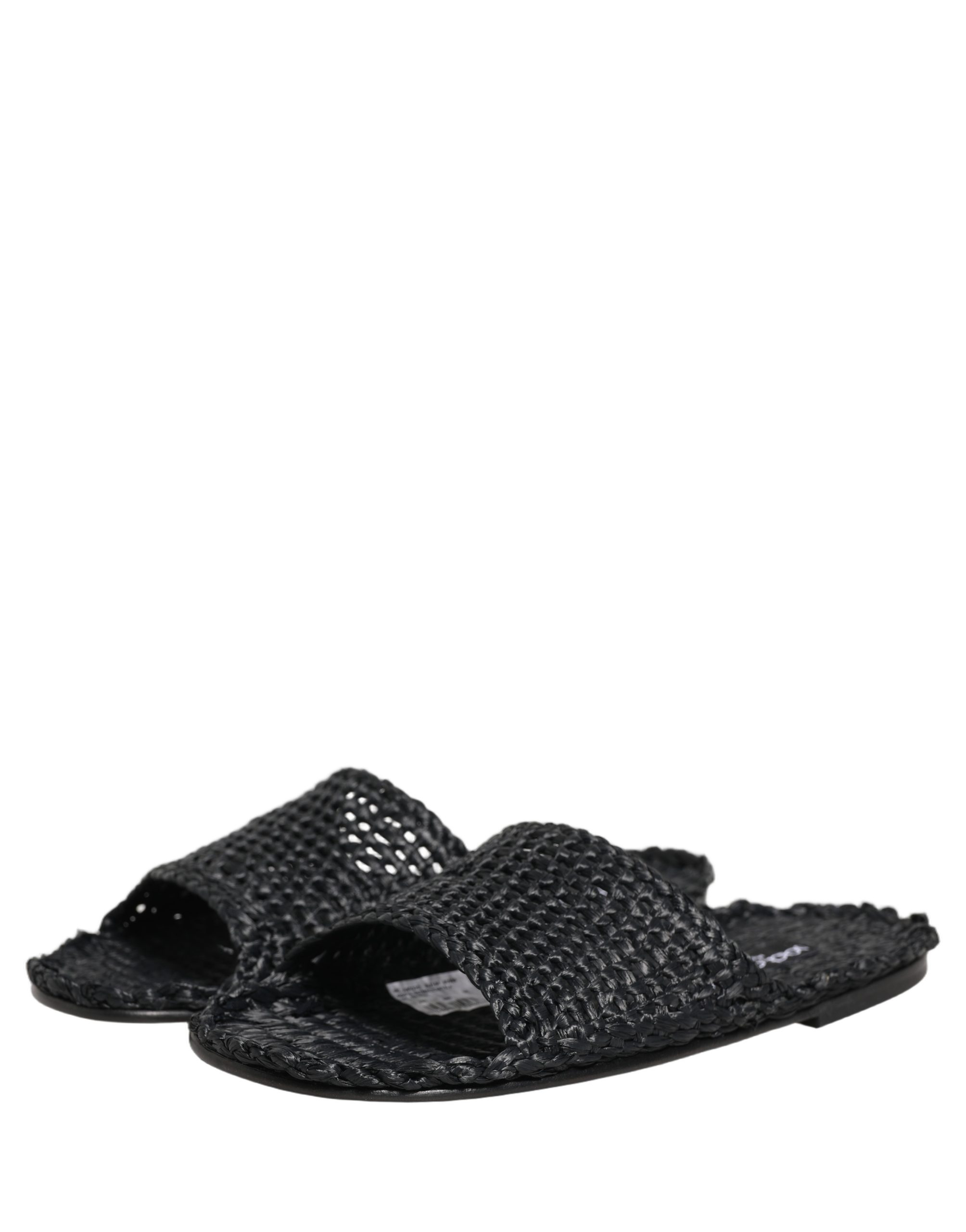 Dolce & Gabbana Black Straw Raffia Slides Sandals Flats Shoes - Image 5