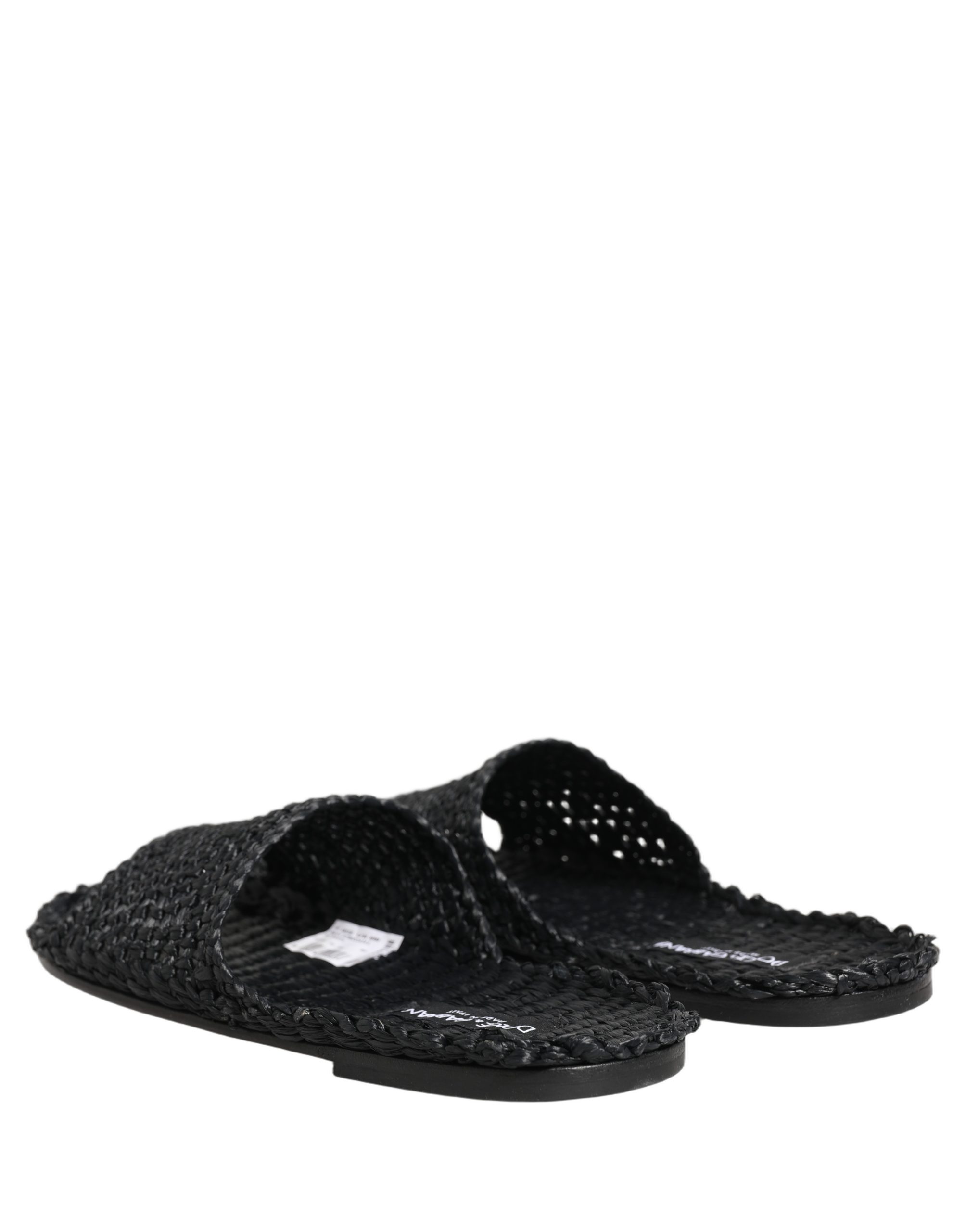 Dolce & Gabbana Black Straw Raffia Slides Sandals Flats Shoes - Image 6