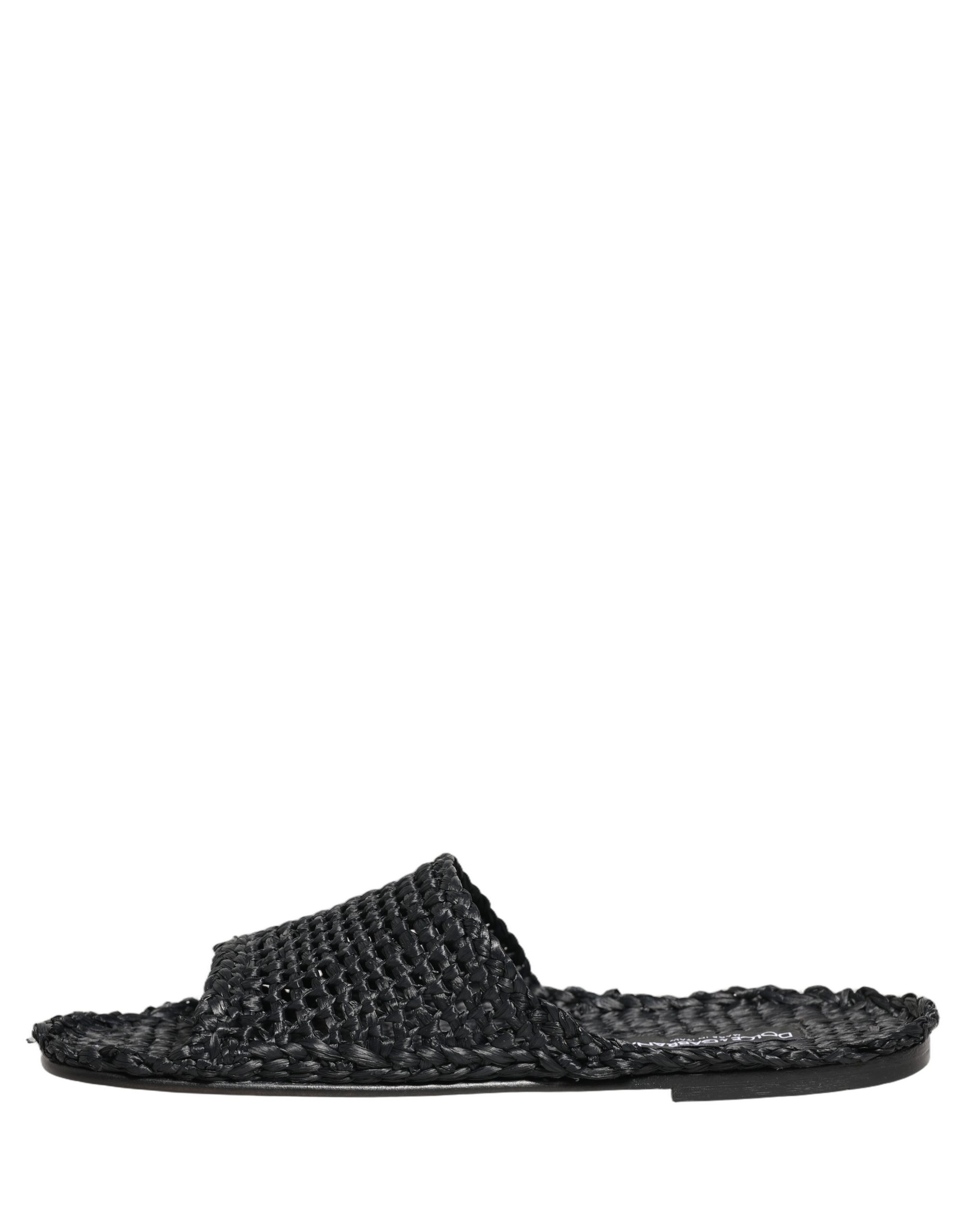 Dolce & Gabbana Black Straw Raffia Slides Sandals Flats Shoes - Image 7