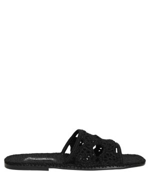 Dolce & Gabbana Black Fabric Woven Slides Sandals Flats Shoes