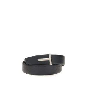 Tom Ford Black Calf Leather Bos Taurus Belt