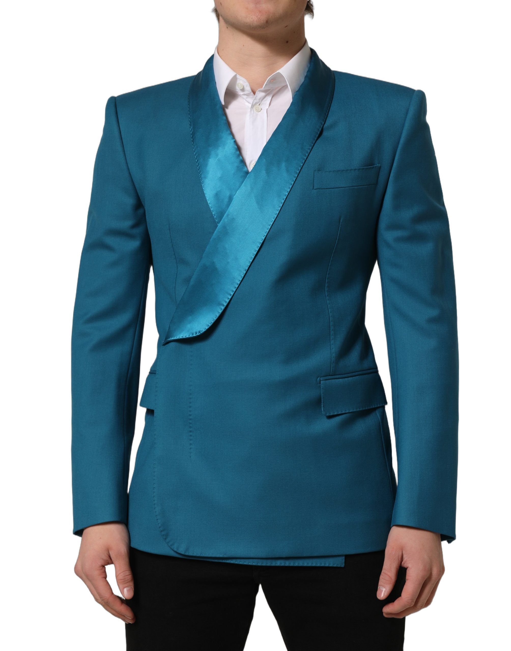 Dolce & Gabbana Teal Wool Double Breasted Formal Coat Blazer - Image 4