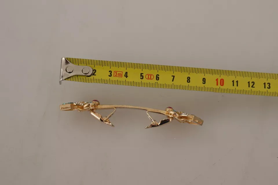 Dolce & Gabbana Gold Plated 925 Sterling Silver Crystal Collar Stop Brooch - Image 7