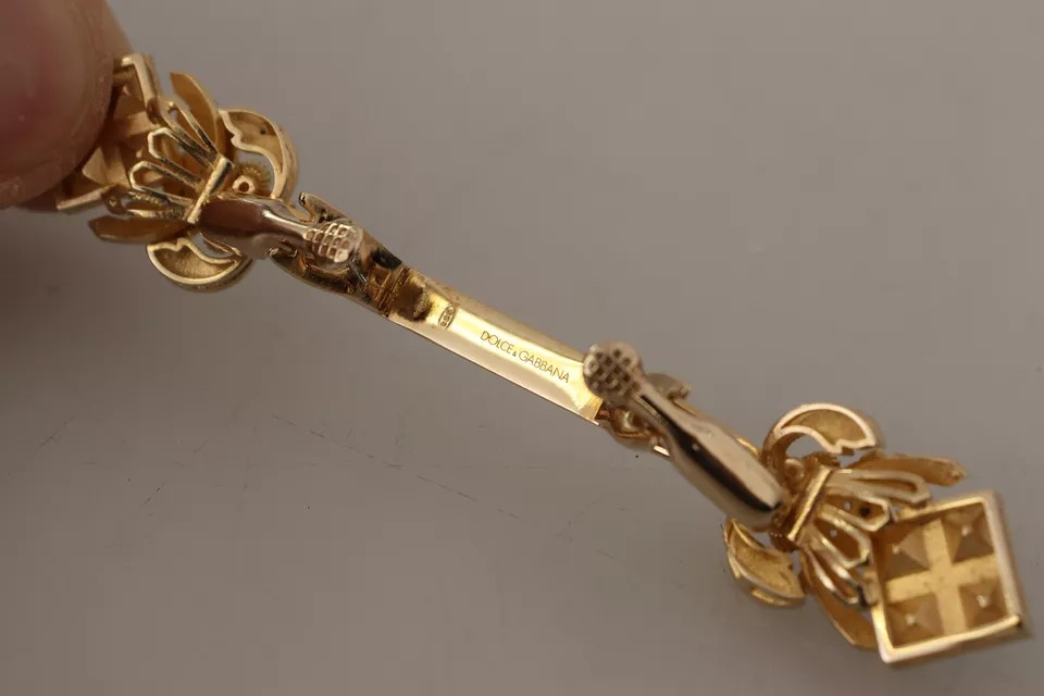 Dolce & Gabbana Gold Plated 925 Sterling Silver Crystal Collar Stop Brooch - Image 4