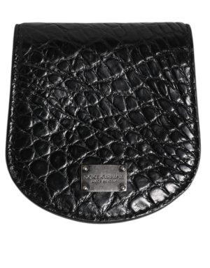 Dolce & Gabbana Black Exotic Skin Coin Condom Case Holder Pocket Wallet