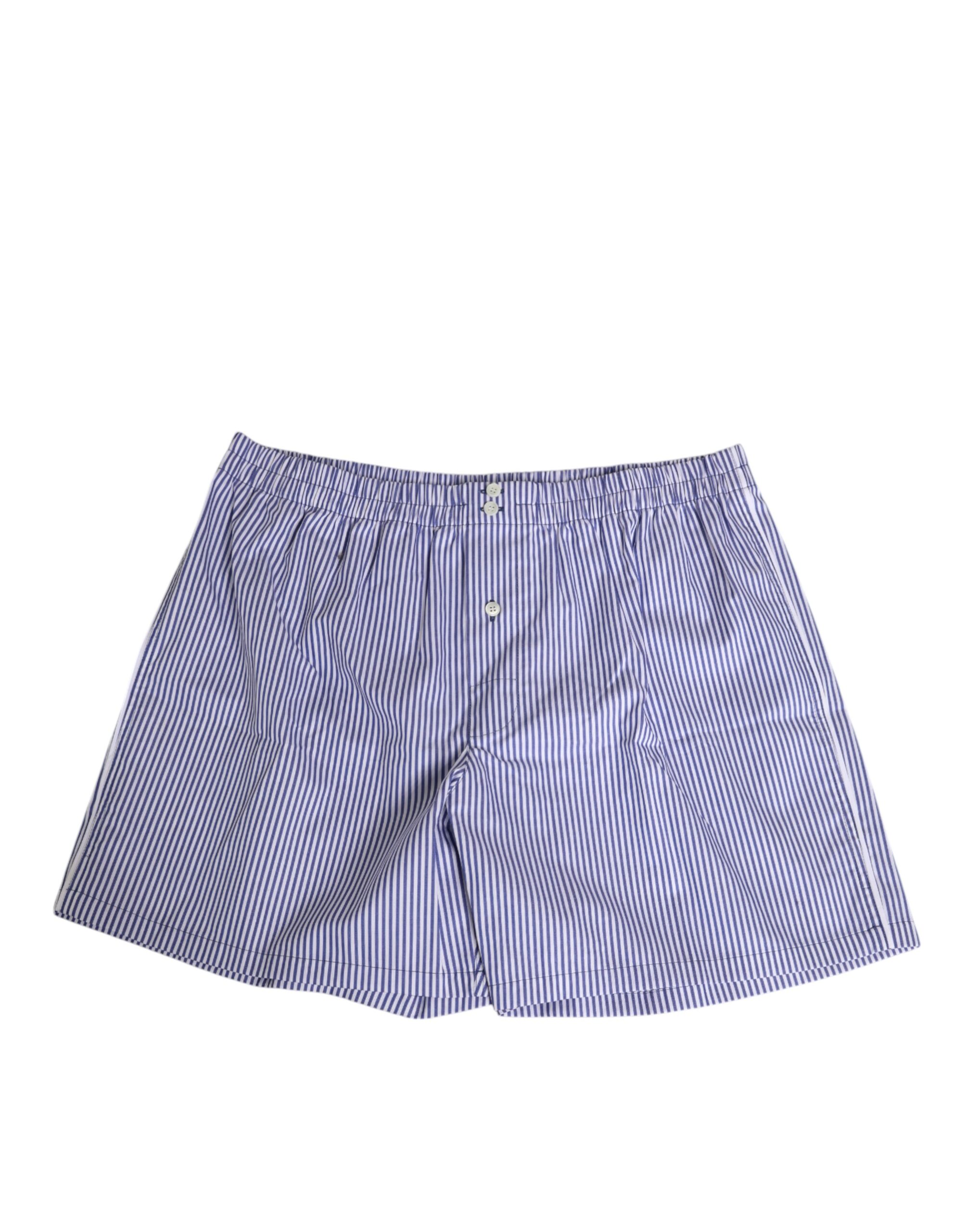 Dolce & Gabbana Blue White Cotton Striped Button Fly Shorts Swimwear - Image 2