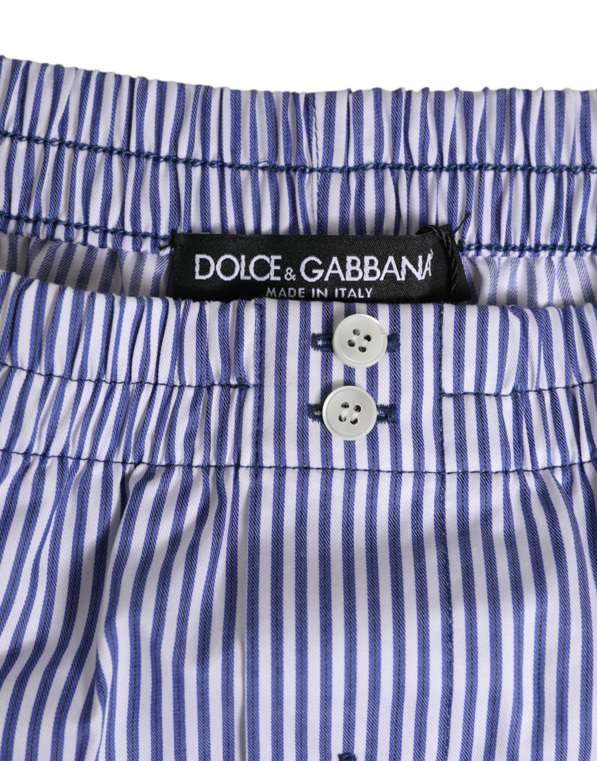 Dolce & Gabbana Blue White Cotton Striped Button Fly Shorts Swimwear - Image 3