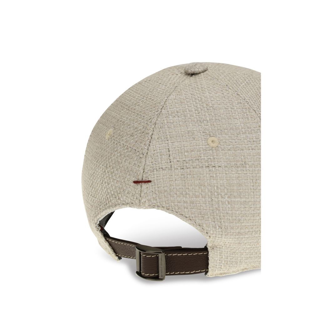 Brunello Cucinelli Beige Silk Cap (Baseball Hat) - Image 3