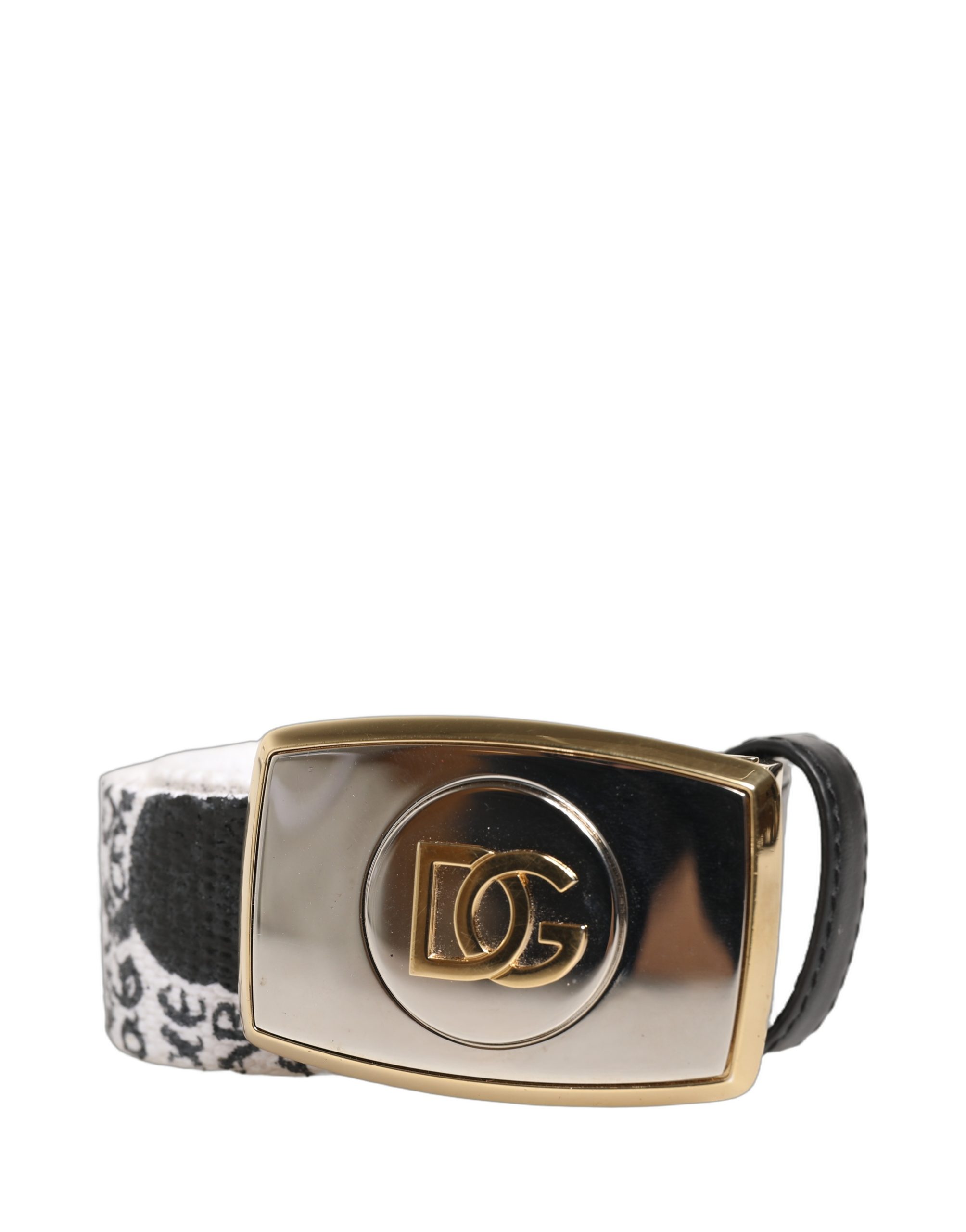Dolce & Gabbana White Graffiti Print Gold Metal Buckle Belt - Image 3