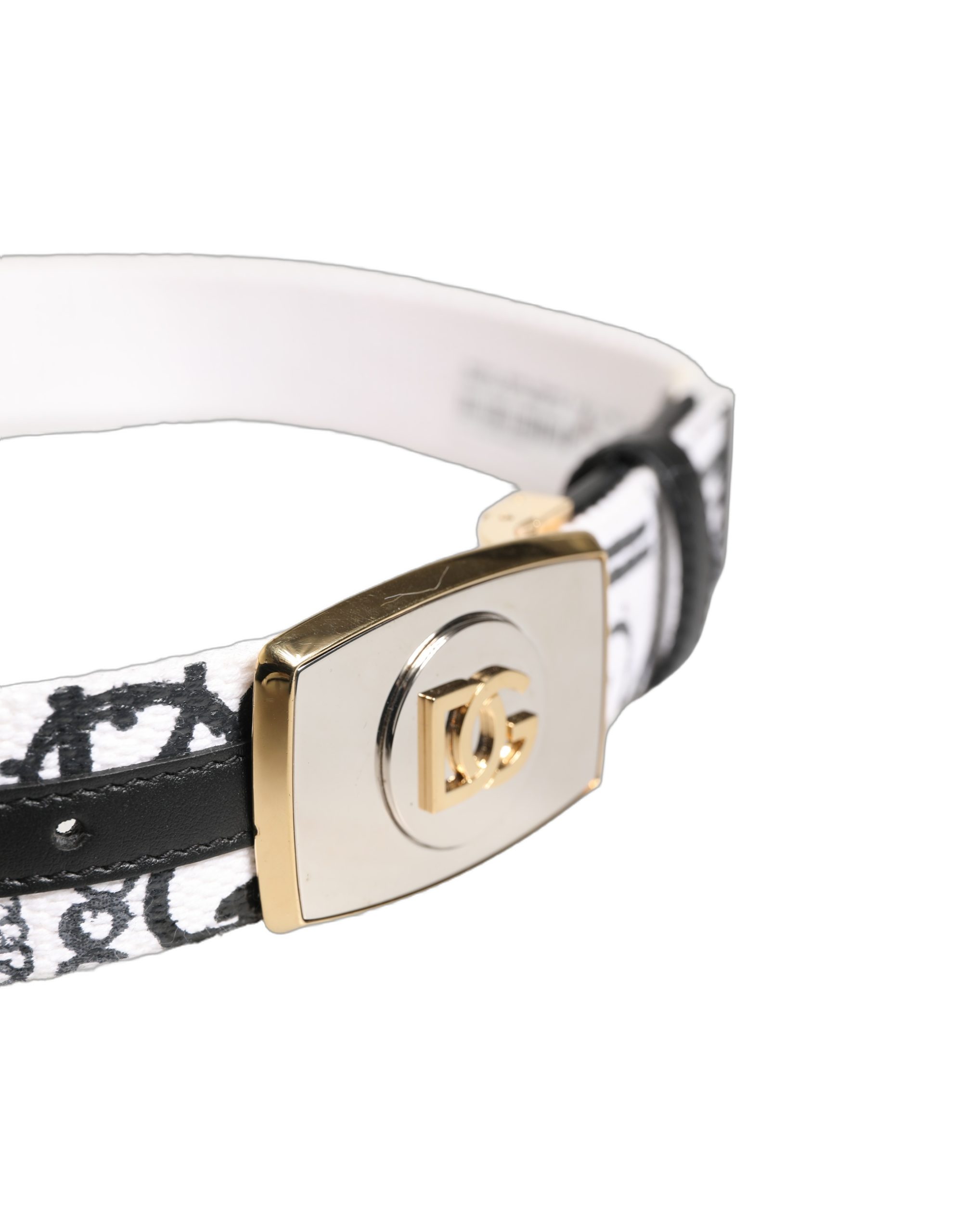 Dolce & Gabbana White Graffiti Print Gold Metal Buckle Belt - Image 5