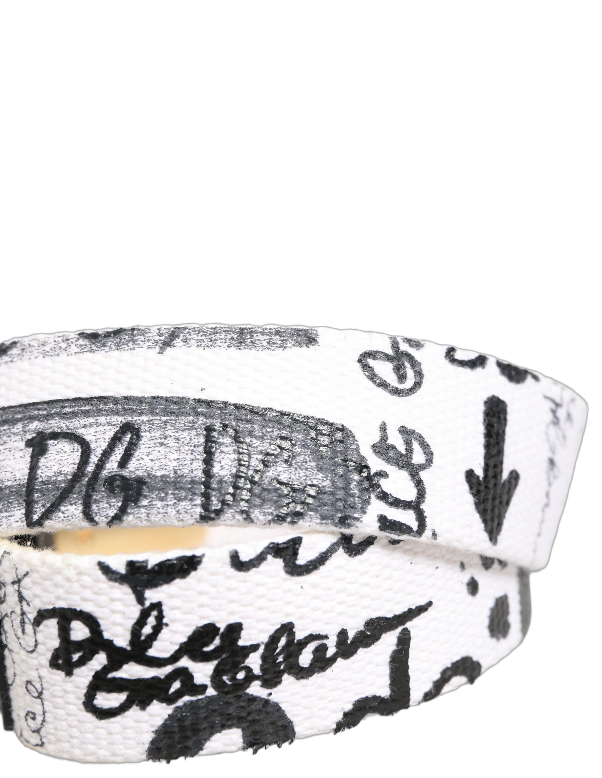 Dolce & Gabbana White Graffiti Print Gold Metal Buckle Belt - Image 6