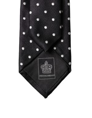 Dolce & Gabbana Black White Polka Dots Silk Adjustable Men Necktie Tie