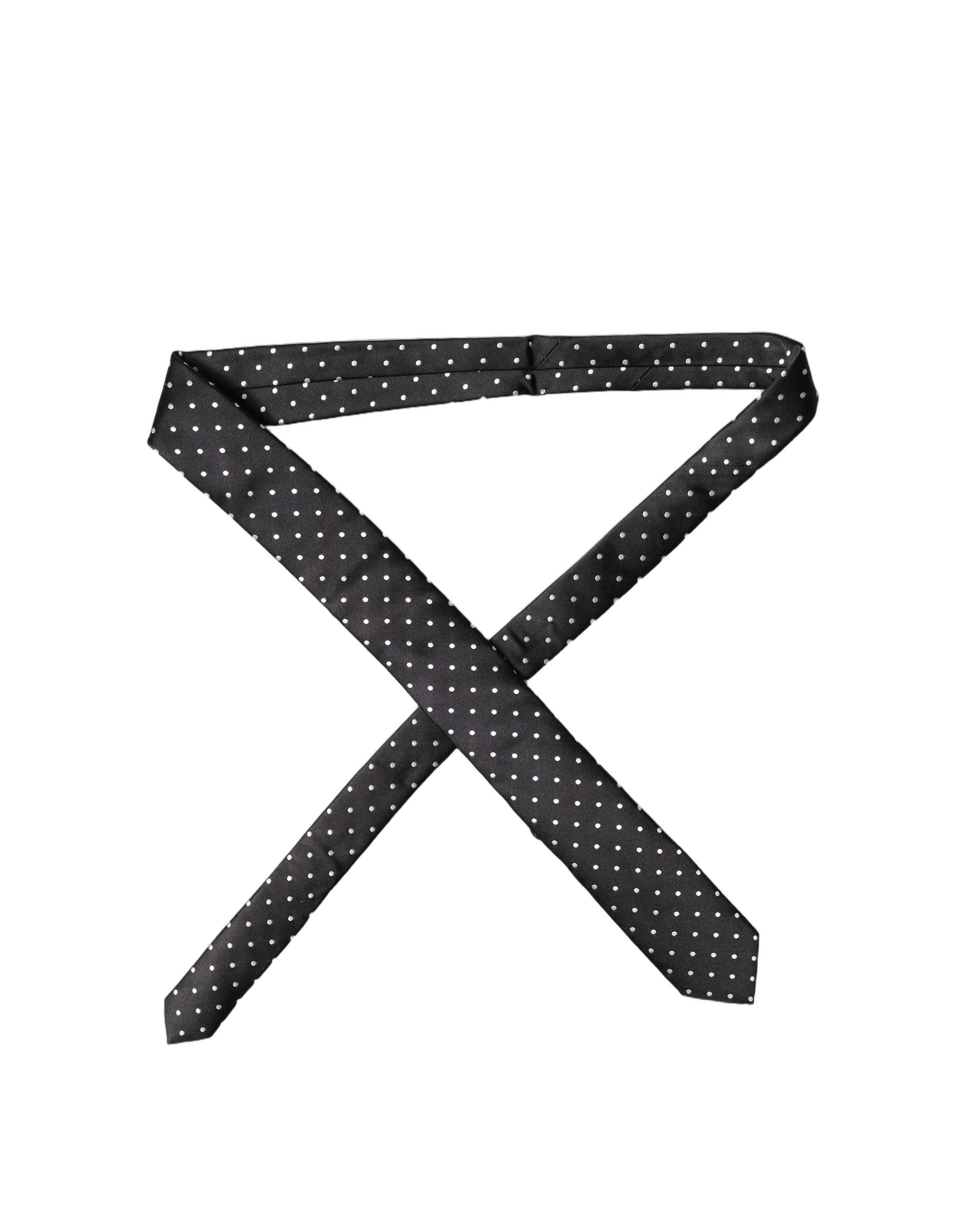 Dolce & Gabbana Black White Polka Dots Silk Adjustable Men Necktie Tie - Image 4