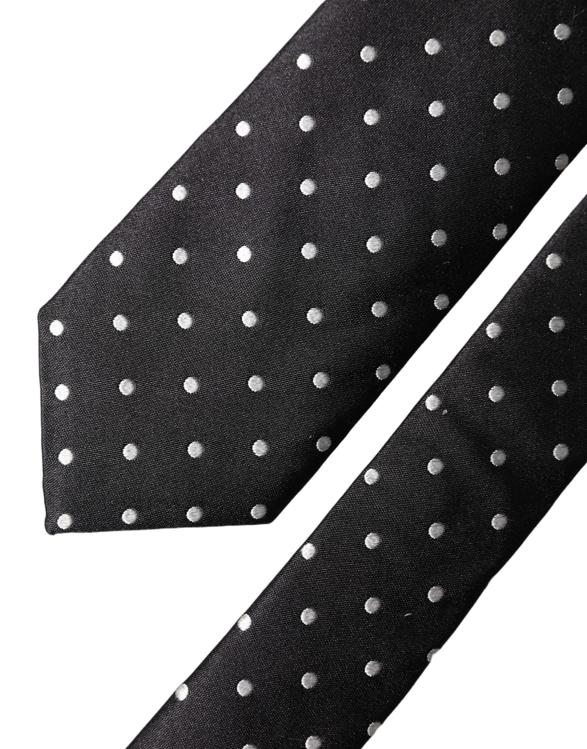 Dolce & Gabbana Black White Polka Dots Silk Adjustable Men Necktie Tie - Image 5