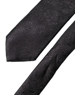 Dolce & Gabbana Black Floral Brocade Silk Adjustable Men Tied Necktie Tie