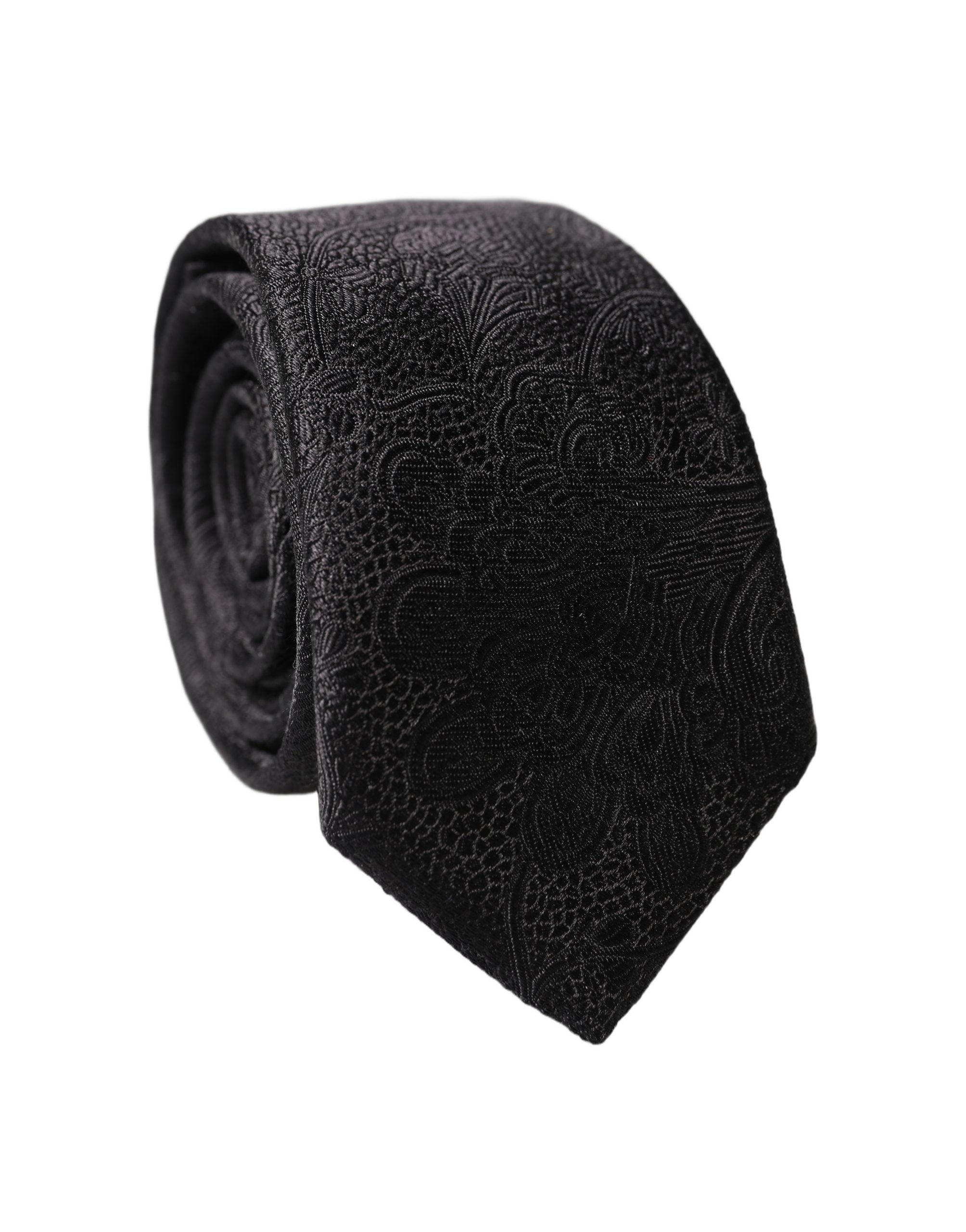 Dolce & Gabbana Black Floral Brocade Silk Adjustable Men Tied Necktie Tie - Image 4