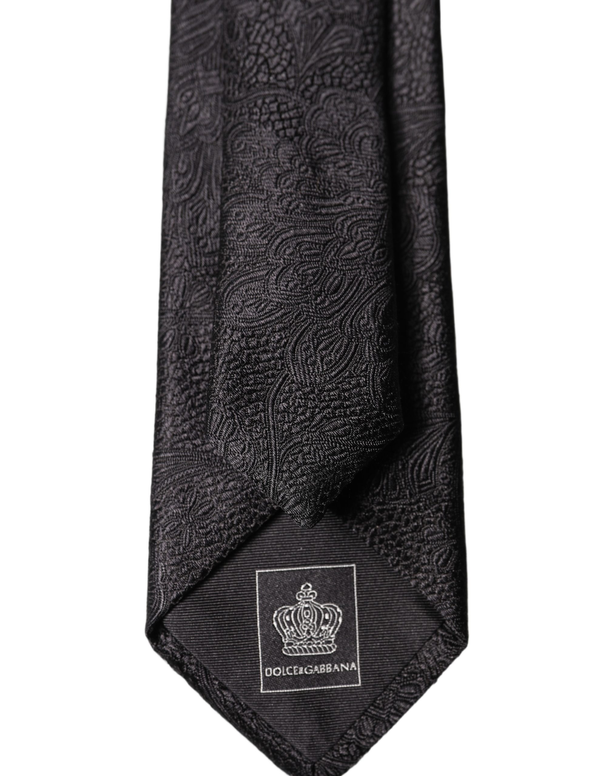 Dolce & Gabbana Black Floral Brocade Silk Adjustable Men Tied Necktie Tie - Image 5