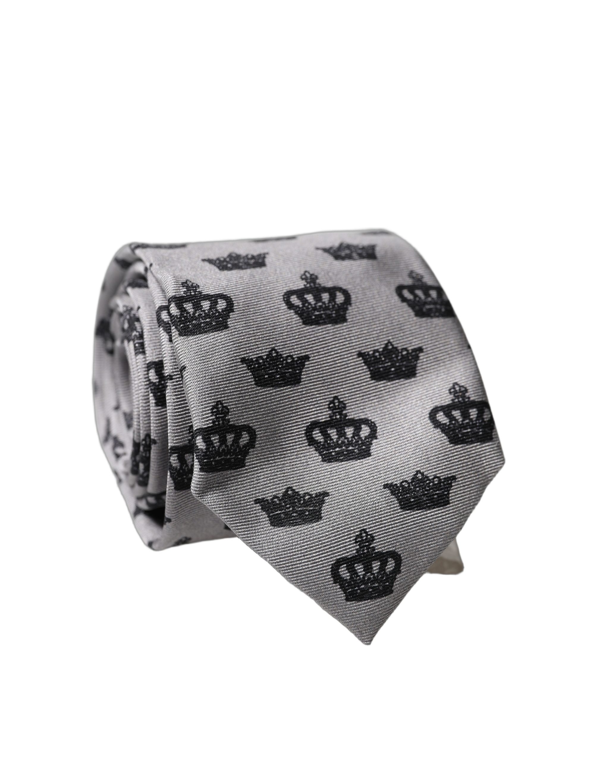 Dolce & Gabbana Gray Crown Fantasy Silk Adjustable Men Tied Necktie Tie - Image 2