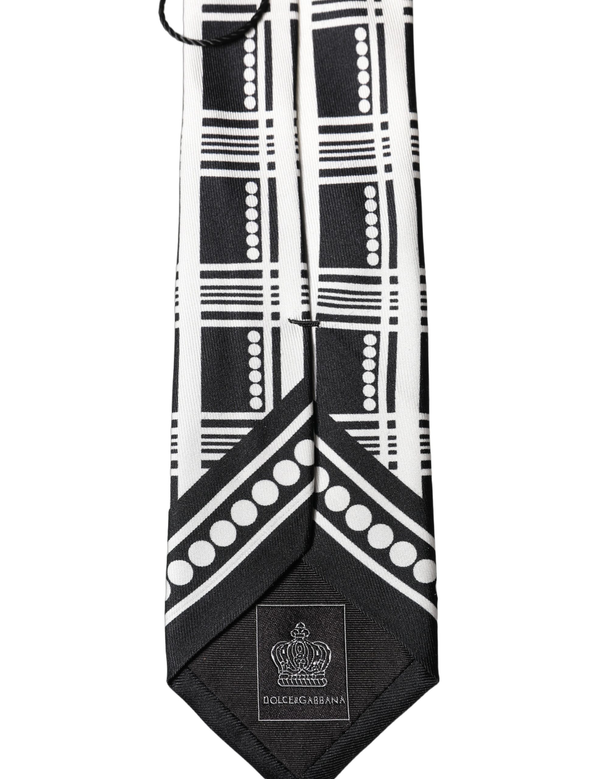 Dolce & Gabbana Black White Abstract Silk Adjustable Men Tied Necktie Tie - Image 5