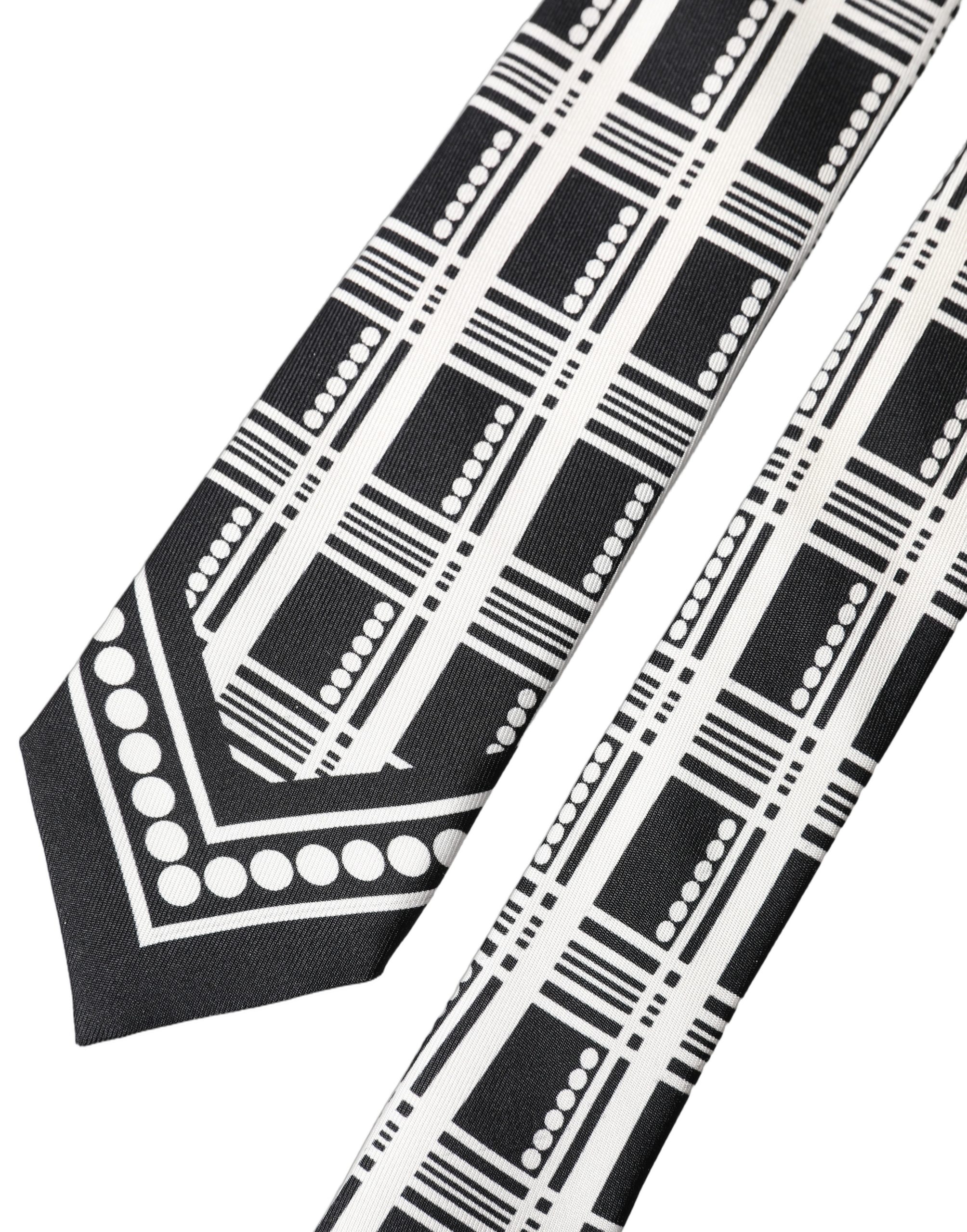 Dolce & Gabbana Black White Abstract Silk Adjustable Men Tied Necktie Tie - Image 6