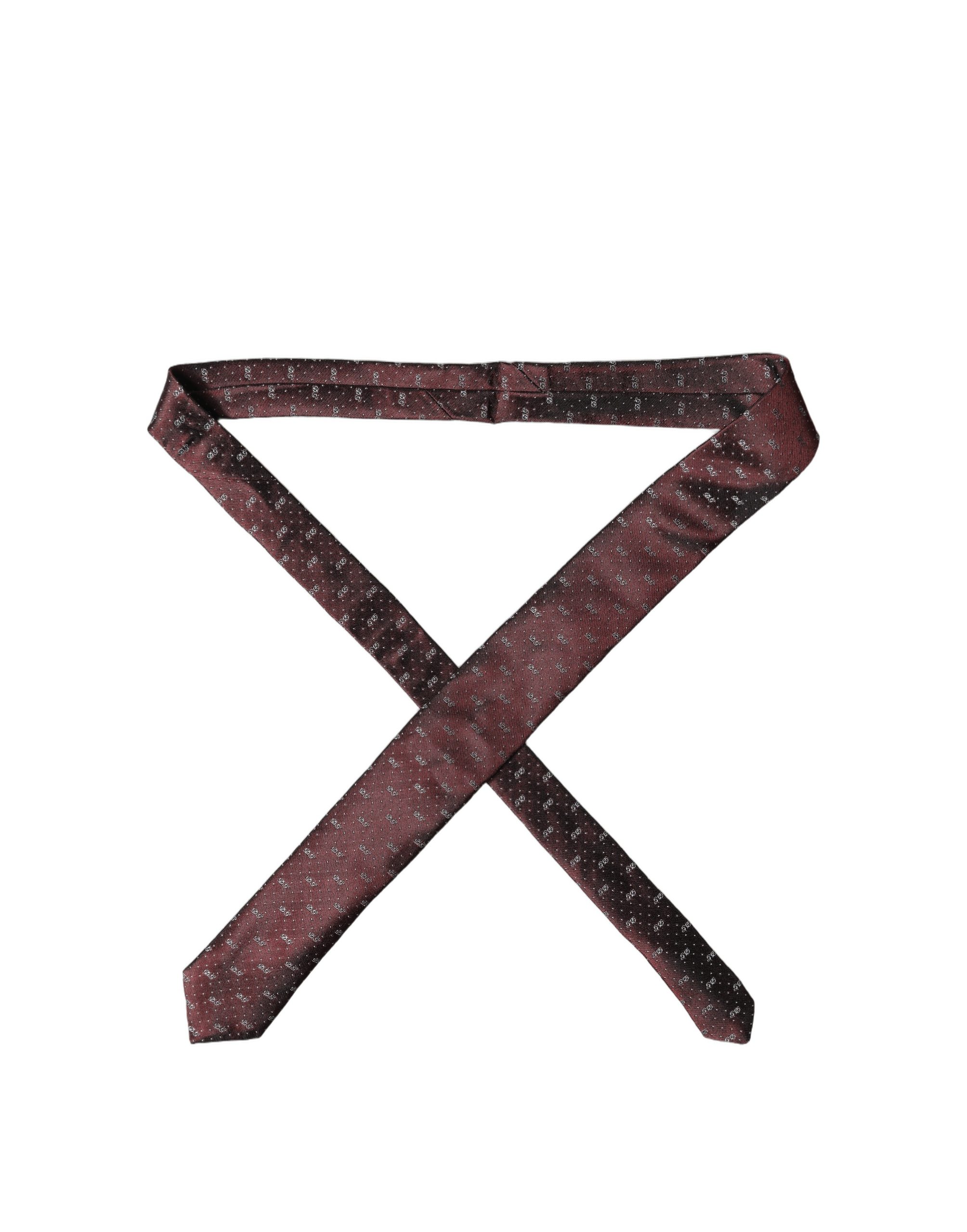 Dolce & Gabbana Burgundy Logo Monogram Silk Adjustable Men Necktie Tie - Image 4