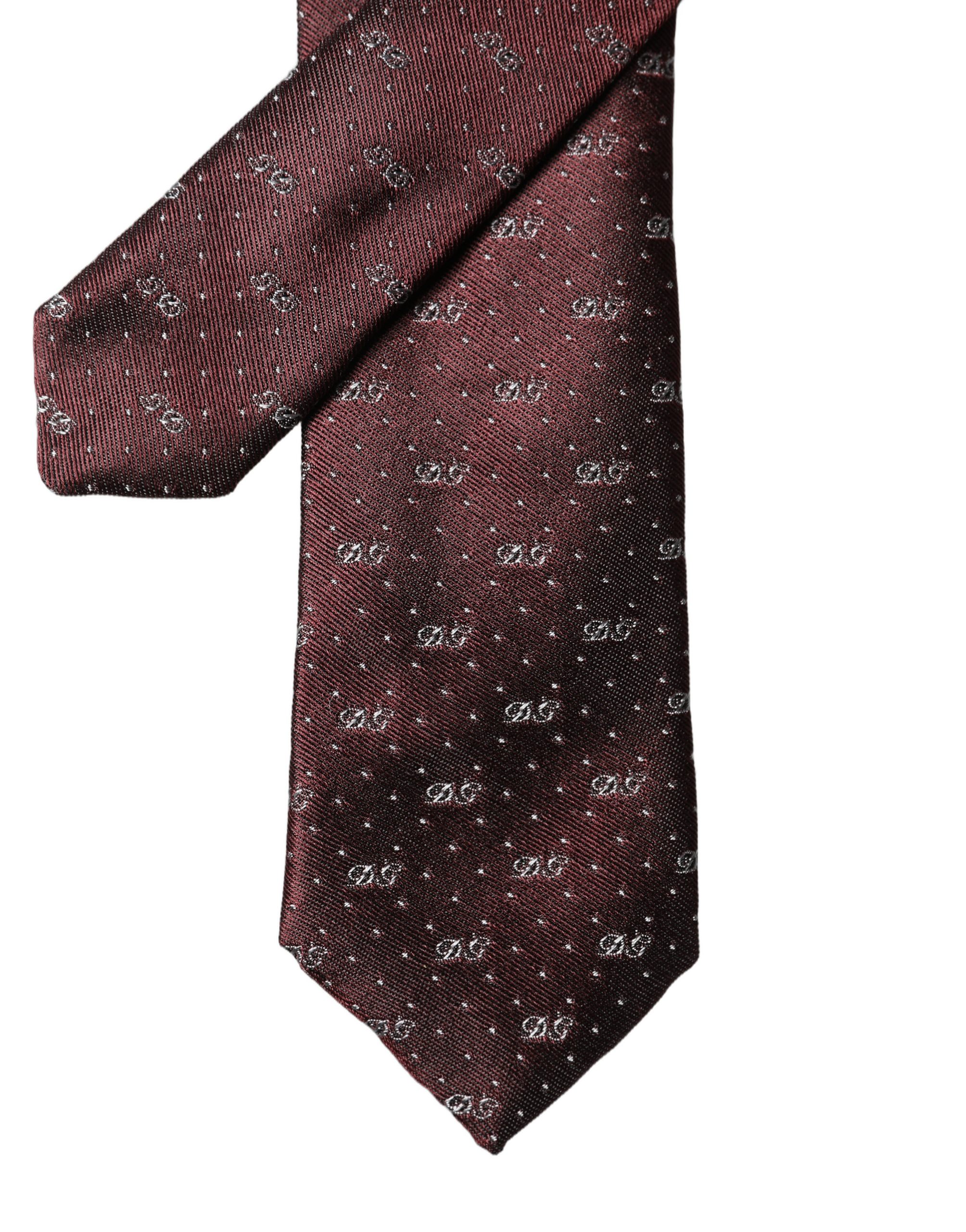 Dolce & Gabbana Burgundy Logo Monogram Silk Adjustable Men Necktie Tie - Image 5